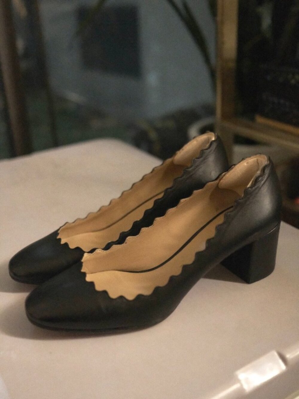 Chloe Lauren Scalloped Low Block Heel Pump